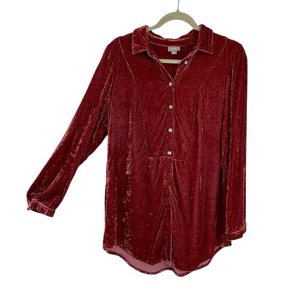 J Jill Small Silk Blend Crushed Velvet Button Up Top Lt. Burgundy Romantic Y2K - Picture 1 of 11